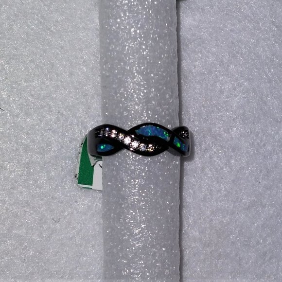 Jewelry New Blue Labcreated Fire Opal Black Gold Plated Ring Size 7 Poshmark